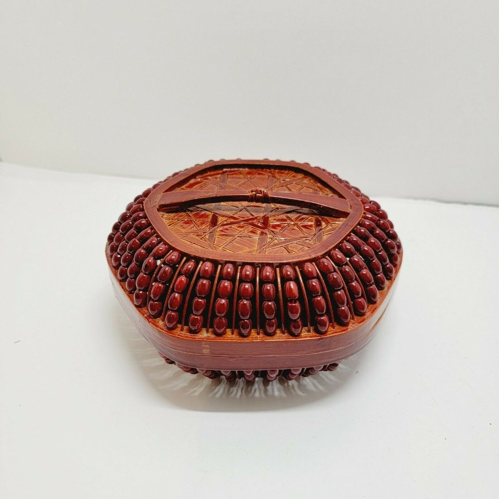 Vintage Trinket Plastic Beaded Woven Style Leaded Multipurpose Box